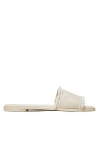 TOMMY HILFIGER - Tommy Hilfiger Klapki Fringe Canvas Flat Sandal FW0FW08908 Beżowy. Kolor: beżowy. Materiał: materiał