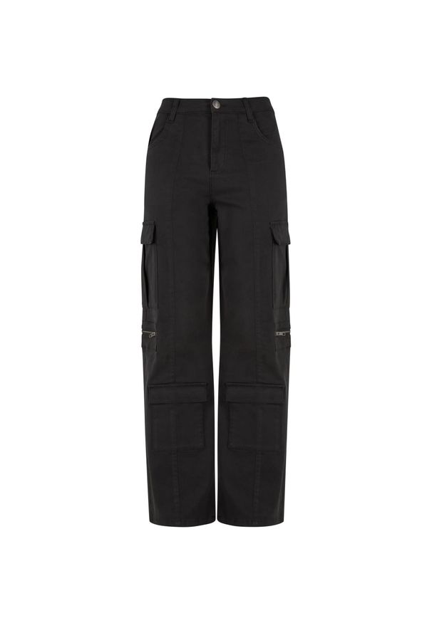 Urban Classics - Spodnie Damskie Utility Twill Stretch Loose Cargo Trousers. Kolor: czarny. Długość: długie