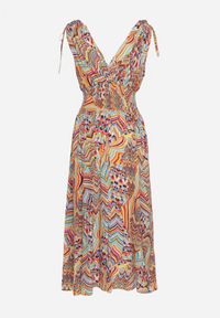 Born2be - Żółto-Różowa Rozkloszowana Sukienka w Stylu Boho z Trójkątnym Dekoltem i Gumką w Talii Galleri. Okazja: na co dzień. Kolor: żółty. Typ sukienki: proste, rozkloszowane. Styl: boho #4