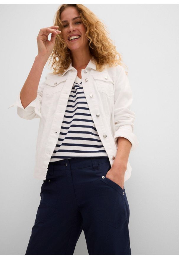 bonprix - Spodnie bojówki 3/4 ze stretchem. Kolor: niebieski