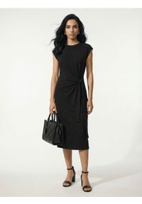 Sinsay - Bawełniana sukienka midi z dekoracyjnym wiązaniem i rozcięciem - czarny. Kolor: czarny. Materiał: bawełna. Długość: midi #1