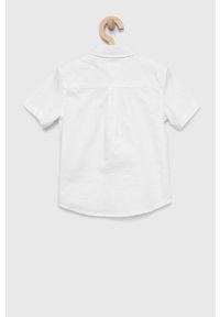 TOMMY HILFIGER - Tommy Hilfiger koszula dziecięca kolor biały. Typ kołnierza: kołnierzyk klasyczny. Kolor: biały. Materiał: tkanina, bawełna. Wzór: gładki. Styl: klasyczny #3