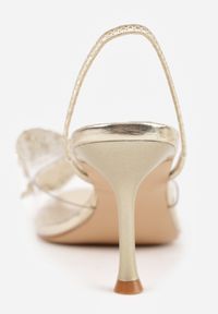 Born2be - Złote Eleganckie Sandały Transparentne VICES na Szpilce z Kokardą z Cyrkoniami Pirera. Okazja: na komunię, na wesele, na studniówkę, na ślub cywilny. Zapięcie: pasek. Kolor: złoty. Obcas: na szpilce. Styl: elegancki #2