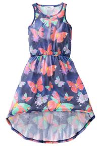 bonprix - Sukienka z dżerseju, z dłuższym tyłem. Kolor: niebieski. Materiał: jersey. Wzór: nadruk. Sezon: lato #1