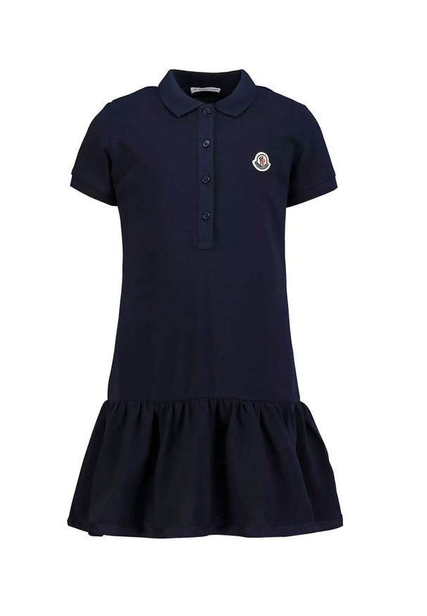 MONCLER KIDS - Granatowa sukienka polo 8-14 lat. Typ kołnierza: polo. Kolor: niebieski. Materiał: bawełna. Wzór: aplikacja. Sezon: lato