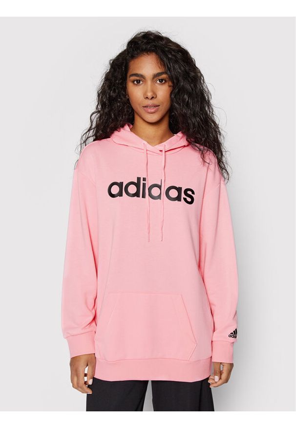 Adidas - adidas Bluza Linear Ov HD1754 Różowy Loose Fit. Kolor: różowy. Materiał: bawełna