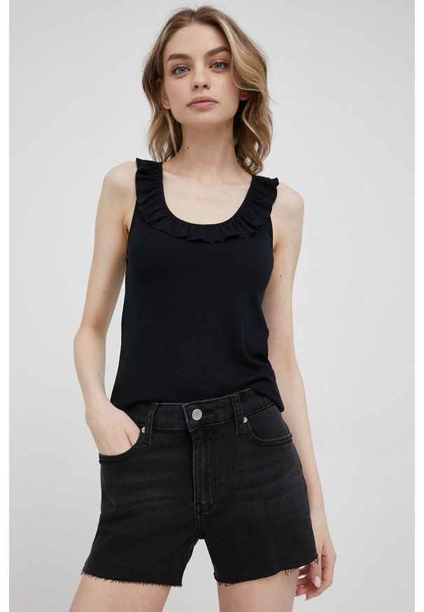 Calvin Klein Jeans szorty J20J218505.PPYY damskie kolor czarny gładkie medium waist. Kolor: czarny. Materiał: denim. Wzór: gładki