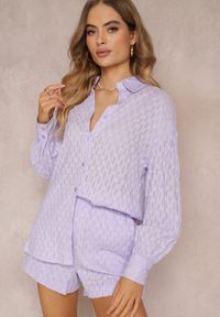 Renee - Fioletowy 2-częściowy Komplet z Elegancką Koszulą Oversize i Szortami Aphinthe. Kolor: fioletowy. Materiał: tkanina #3