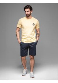 Ombre Clothing - Casualowe męskie szorty SLIM FIT z dzianiny żakardowej – granatowe V1 - Rozmiar: M. Okazja: na co dzień. Kolor: niebieski. Materiał: żakard, dzianina. Styl: casual #3