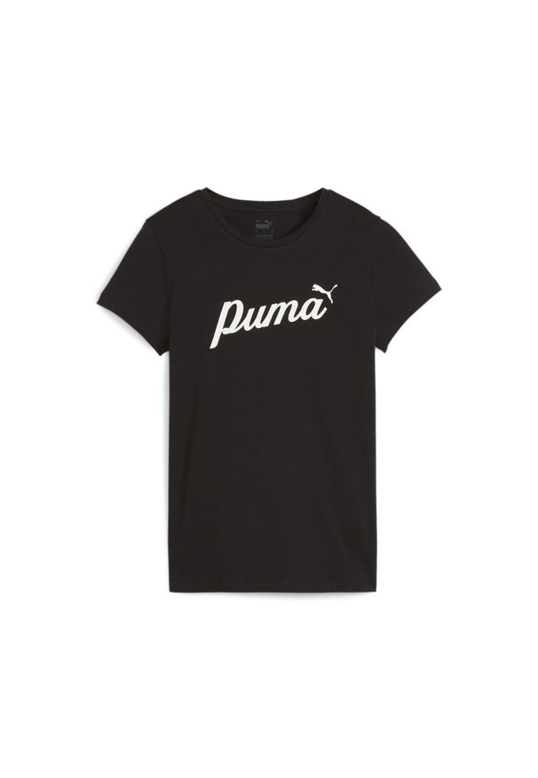 Puma - Damska koszulka ESS+ Script PUMA Black. Kolor: biały, wielokolorowy, czarny. Wzór: aplikacja