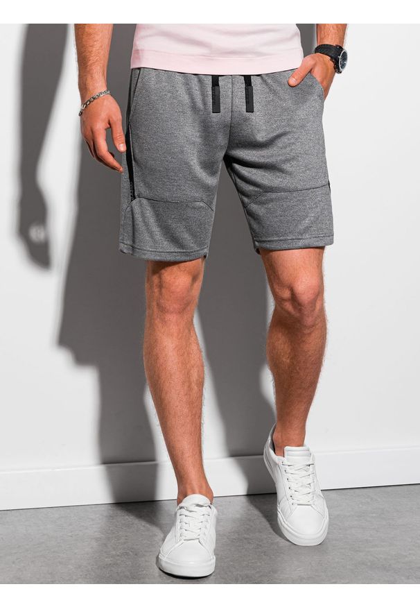 Ombre Clothing - Krótkie spodenki męskie dresowe W296 - czarny melanż - XXL. Kolor: szary. Materiał: dresówka. Długość: krótkie. Wzór: melanż. Styl: sportowy