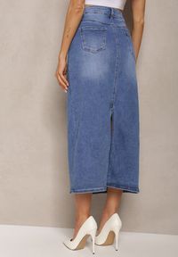 Renee - Niebieska Spódnica High Waist Ołówkowa z Przejaśnieniami na Jeansowym Materiale Carolea. Okazja: na co dzień. Stan: podwyższony. Kolor: niebieski. Materiał: jeans, materiał. Styl: casual, klasyczny #3