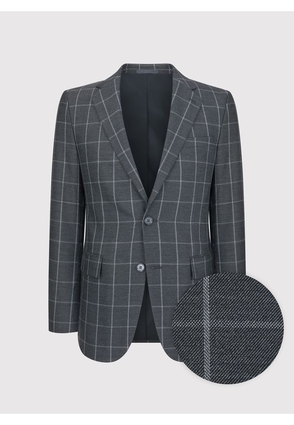 Pako Lorente - PAKO LORENTE – Casualowa szara marynarka w jasną kratę. Okazja: na co dzień. Kolor: szary, niebieski. Styl: casual