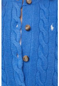 Polo Ralph Lauren kardigan wełniany kolor niebieski. Typ kołnierza: polo. Kolor: niebieski. Materiał: wełna. Długość rękawa: długi rękaw. Długość: długie. Wzór: ze splotem #5