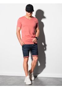 Ombre Clothing - T-shirt męski bawełniany BASIC S1369 - koralowy - XXL. Typ kołnierza: dekolt w serek. Kolor: pomarańczowy. Materiał: bawełna. Długość: krótkie. Styl: klasyczny