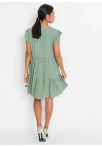 Sukienka z częścią spódnicową z falban bonprix jasnozielony w groszki. Kolor: zielony. Wzór: grochy #6