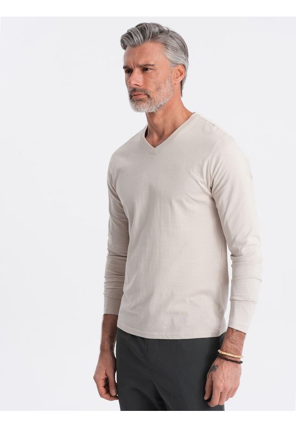 Ombre Clothing - Zestaw longsleeve męski V-NECK - mix 2-pak V8 Z41 - XXL. Okazja: na co dzień. Kolor: biały. Materiał: bawełna, materiał, skóra, tkanina. Długość rękawa: długi rękaw. Długość: długie. Wzór: gładki, jednolity. Styl: wizytowy, klasyczny, casual