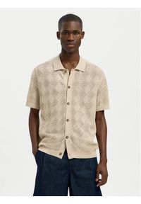 Selected Homme Koszula 16097564 Beżowy Regular Fit. Kolor: beżowy. Materiał: bawełna