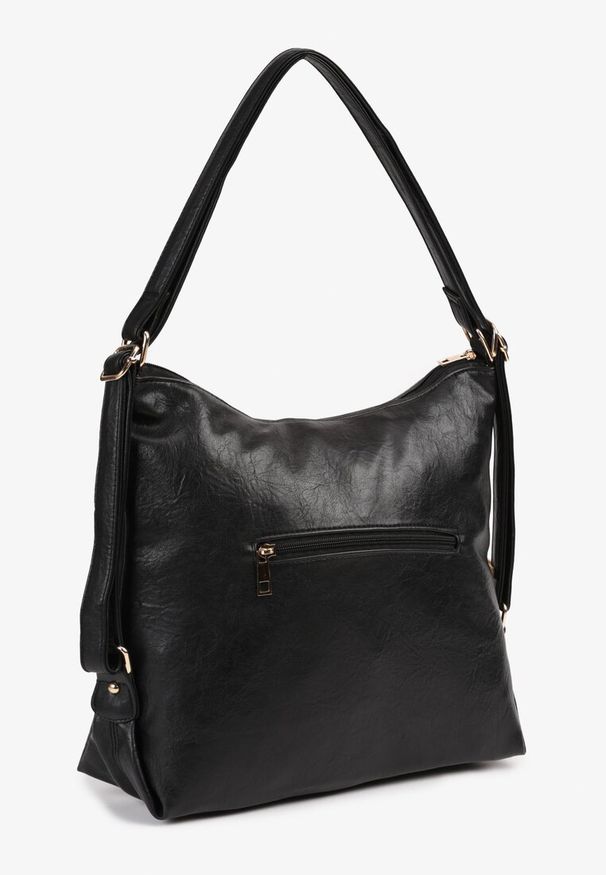 Renee - Czarna Torebka Typu Shopper z Regulowaną Rączką i Ozodbną Kieszonką z Klamerką Erilie. Kolor: czarny