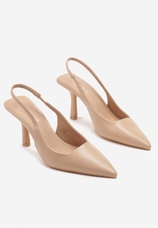 Renee - Beżowe Sandały na Szpilce Typu Slingback Worsedi. Okazja: na co dzień. Kolor: beżowy. Materiał: jeans. Obcas: na szpilce. Styl: klasyczny, elegancki, casual