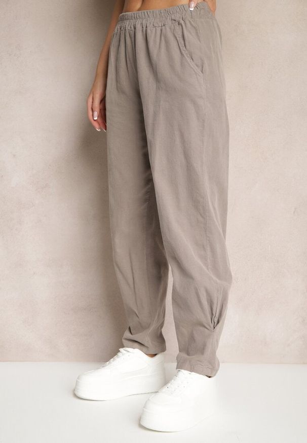 Renee - Szare Spodnie z Bawełny High Waist Galili. Okazja: na co dzień. Stan: podwyższony. Kolor: szary. Materiał: bawełna. Styl: klasyczny, elegancki, casual