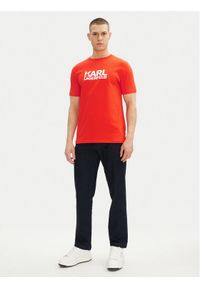 Karl Lagerfeld - KARL LAGERFELD T-Shirt 755087 552235 Czerwony Regular Fit. Typ kołnierza: dekolt w karo. Kolor: czerwony. Materiał: bawełna