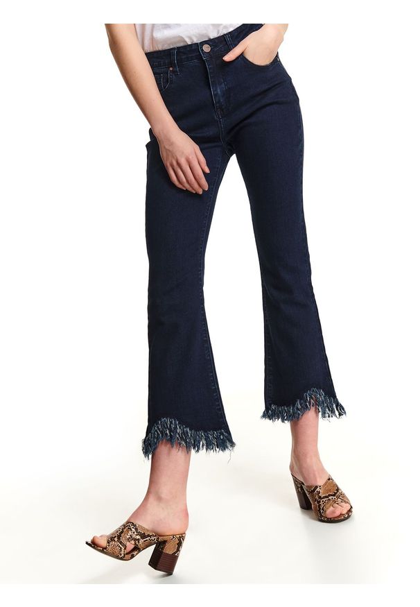 TOP SECRET - Spodnie jeansowe damskie rozszerzane 7/8. Okazja: na co dzień. Stan: podwyższony. Kolor: niebieski. Materiał: jeans. Sezon: wiosna. Styl: casual
