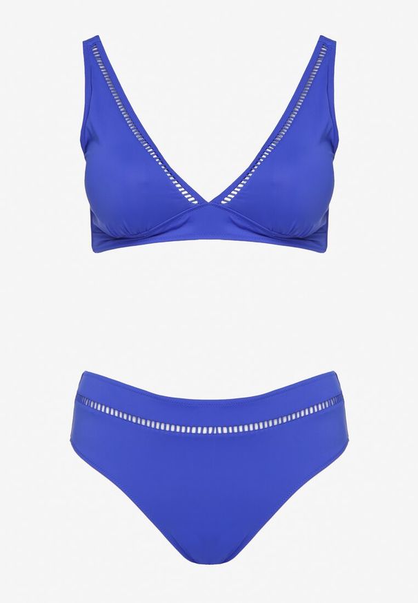 Born2be - Niebieskie Bikini Biustonosz i Majtki Typu Figi z Ażurowym Wzorem Lunella. Kolor: niebieski. Wzór: ażurowy
