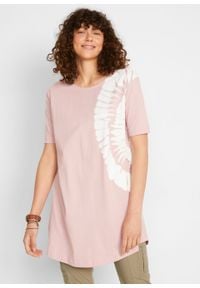 Shirt oversize w batikowy wzór, bawełna organiczna bonprix dymny jasnoróżowy - biały. Kolor: fioletowy. Materiał: bawełna #6