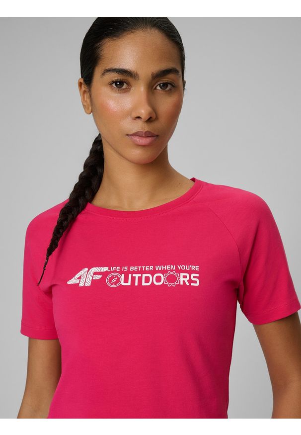 4f - 4F T-shirt slim z nadrukiem damski - różowy XS. Okazja: na co dzień. Kolor: różowy. Materiał: materiał. Wzór: nadruk. Styl: casual