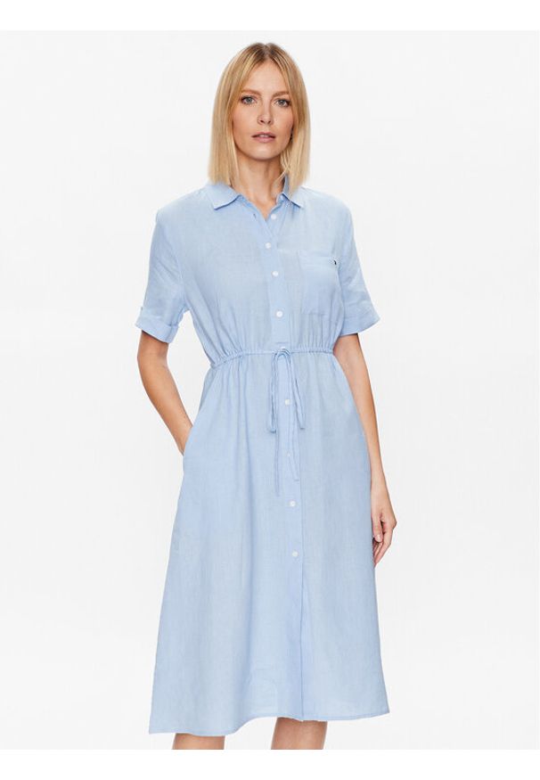 TOMMY HILFIGER - Tommy Hilfiger Sukienka koszulowa WW0WW38422 Niebieski Regular Fit. Kolor: niebieski. Materiał: len. Typ sukienki: koszulowe