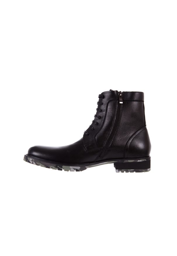 Trzewiki Bayla-151 D01A017-52B Black, Czarny, Skóra naturalna. Okazja: na co dzień. Zapięcie: zamek. Kolor: czarny. Materiał: skóra. Szerokość cholewki: normalna. Wzór: moro. Styl: casual, elegancki