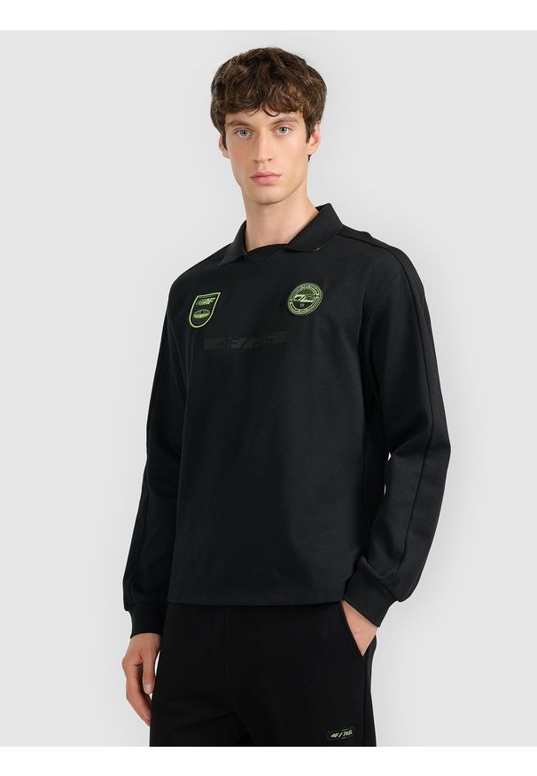 4f - 4F Longsleeve polo męski 4F x Robert Lewandowski - czarny S. Okazja: na co dzień. Typ kołnierza: polo. Kolor: czarny. Materiał: materiał, dzianina. Długość rękawa: długi rękaw. Styl: sportowy, casual, klasyczny