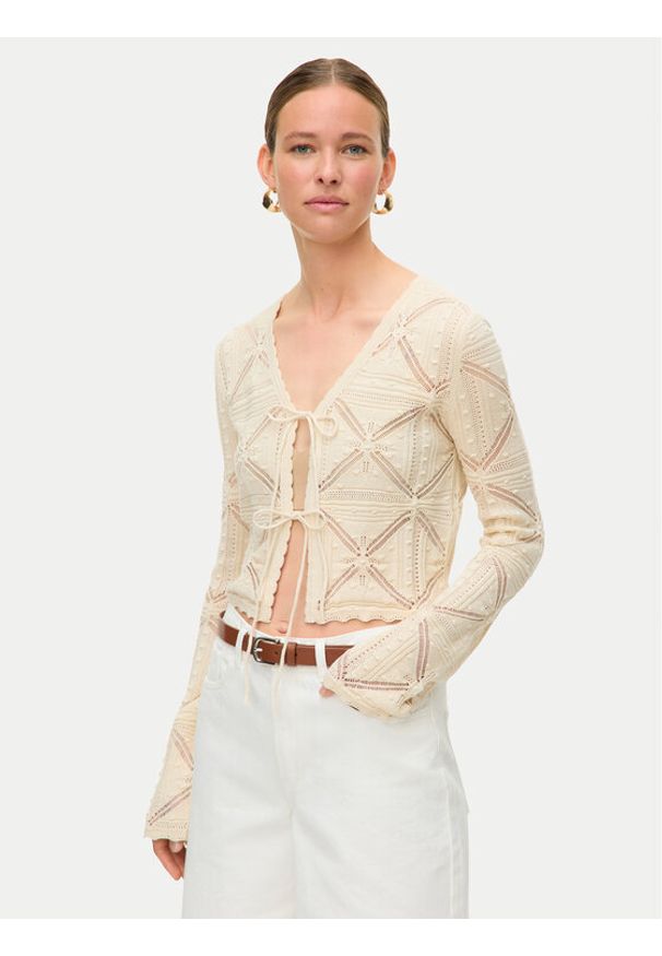 Vero Moda Kardigan Lola 10337188 Beżowy Regular Fit. Kolor: beżowy. Materiał: bawełna