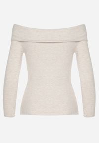 Born2be - Jasnobeżowy Sweter z Wiskozą i Wywiniętym Dekoltem Corivie. Okazja: na co dzień. Kolor: beżowy. Materiał: wiskoza. Styl: klasyczny, casual, elegancki