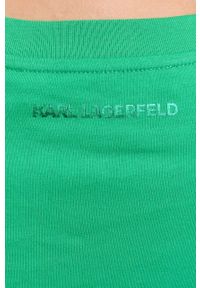 Karl Lagerfeld t-shirt bawełniany kolor zielony. Kolor: zielony. Materiał: bawełna. Długość rękawa: krótki rękaw. Długość: krótkie. Wzór: aplikacja. Styl: klasyczny #3