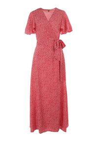 Born2be - Czerwona Sukienka Theminophe. Okazja: na co dzień. Kolor: czerwony. Materiał: wiskoza, materiał, tkanina. Wzór: kropki. Typ sukienki: rozkloszowane, kopertowe, proste. Styl: casual. Długość: maxi #3