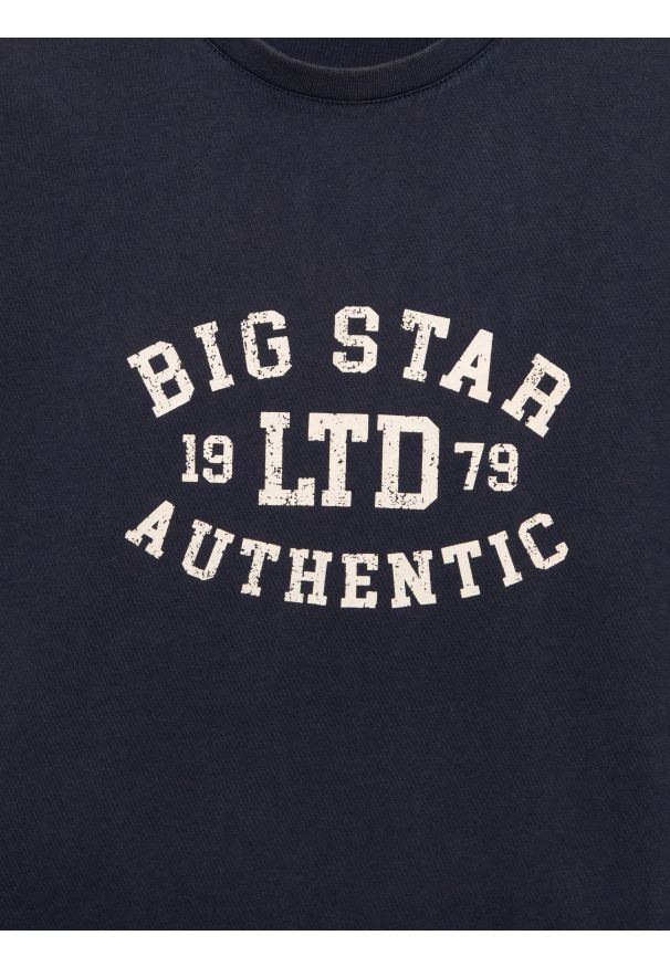 Big-Star - Koszulka męska z nadrukiem granatowa Teller 403. Okazja: na co dzień. Kolor: niebieski. Materiał: jeans, żakard, dzianina. Wzór: nadruk. Styl: vintage, casual, klasyczny