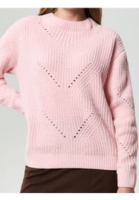 Sinsay - Ażurowy sweter - różowy. Kolor: różowy. Wzór: ażurowy
