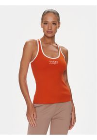 Guess Top Sporty E3GP05 KBP41 Pomarańczowy Slim Fit. Kolor: pomarańczowy. Materiał: bawełna. Styl: sportowy