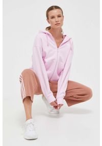 adidas Originals bluza damska kolor różowy z kapturem gładka. Typ kołnierza: kaptur. Kolor: różowy. Materiał: materiał. Wzór: gładki #4