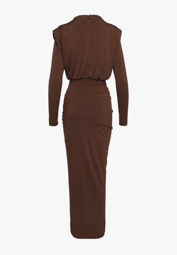 Born2be - Brązowa Koktajlowa Sukienka o Dopasowanym Kroju z Marszczeniem Besiel. Kolor: brązowy. Styl: wizytowy