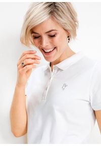 bonprix - Shirt polo. Typ kołnierza: polo. Kolor: biały. Wzór: aplikacja. Styl: klasyczny