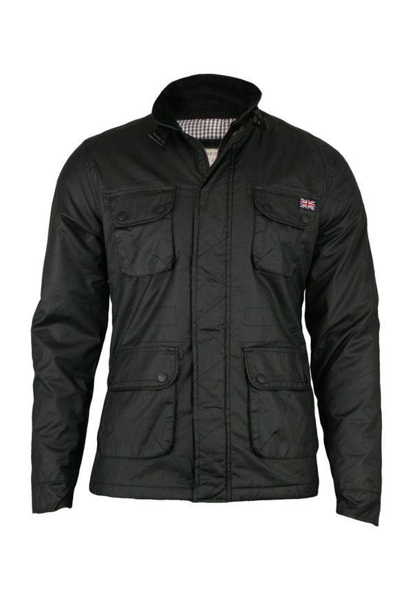 Czarna Przejściowa Kurtka, Lekko Błyszcząca, Wojskowy Krój (M65) - Brave Soul, Męska. Kolor: czarny. Materiał: poliester, tkanina, materiał, sztruks. Wzór: kratka. Styl: militarny