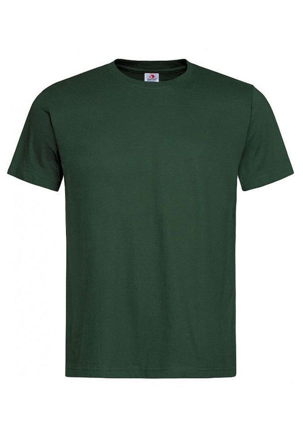 Stedman - Butelkowy Zielony Bawełniany T-Shirt Męski Bez Nadruku STEDMAN Koszulka, Krótki Rękaw, Basic, U-neck. Okazja: na co dzień. Kolor: zielony. Materiał: bawełna. Długość rękawa: krótki rękaw. Długość: krótkie. Styl: casual