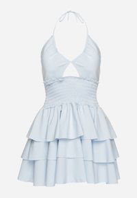 Born2be - Jasnoniebieska Sukienka z Bawełną i Falbankami o Rozkloszowanym Kroju Marelitia. Okazja: na co dzień. Typ kołnierza: kołnierz z falbankami. Kolor: niebieski. Materiał: bawełna. Typ sukienki: rozkloszowane. Styl: elegancki, casual, klasyczny #2