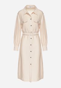 Born2be - Beżowa Wiskozowa Sukienka o Koszulowym Kroju z Paskiem z Klamrą i Kieszeniami Lisavianna. Okazja: na co dzień, do pracy, na spotkanie biznesowe. Kolor: beżowy. Materiał: wiskoza. Długość rękawa: długi rękaw. Typ sukienki: koszulowe. Styl: biznesowy, klasyczny, casual, elegancki #7