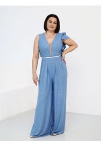 Kombinezon Model Carrina Błękit Połysk - Jersa. Materiał: elastan. Długość: długie. Styl: elegancki