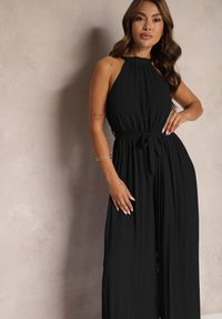 Renee - Czarny Kombinezon z Dekoltem Typu Halter i Gumką w Talii Zolefia. Kolor: czarny. Długość: długie. Styl: elegancki #2