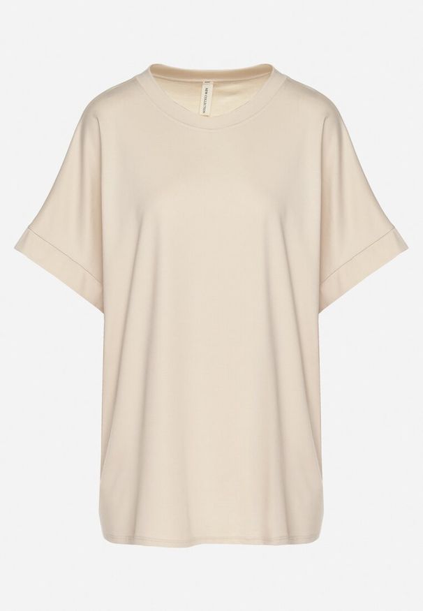 Born2be - Beżowy T-shirt z Wiskozą o Kroju Nietoperza Tanariona. Okazja: na co dzień. Kolor: beżowy. Materiał: wiskoza. Styl: casual